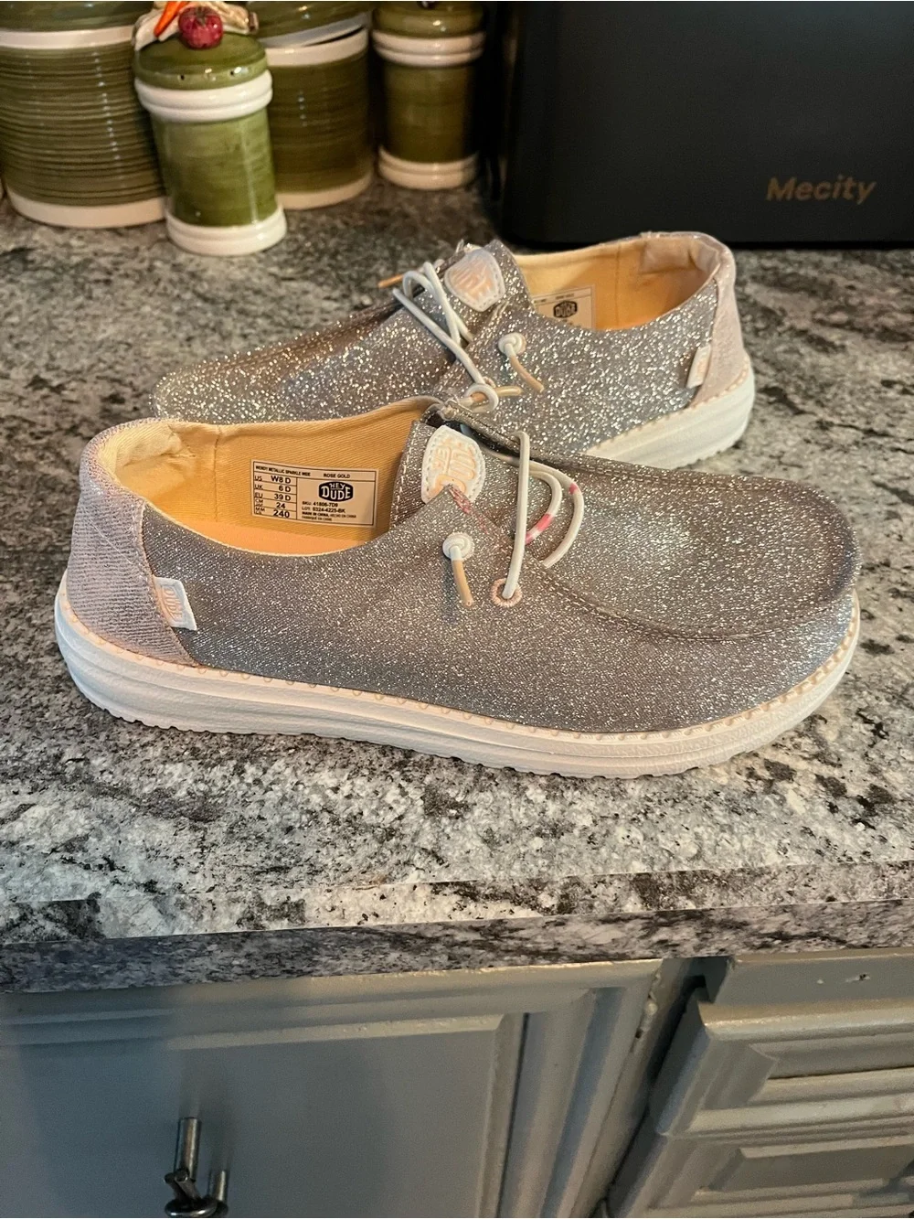 Hey Dude Wendy Metallic Gold Sparkle Shoes Rose Gold Size W8 NWOB